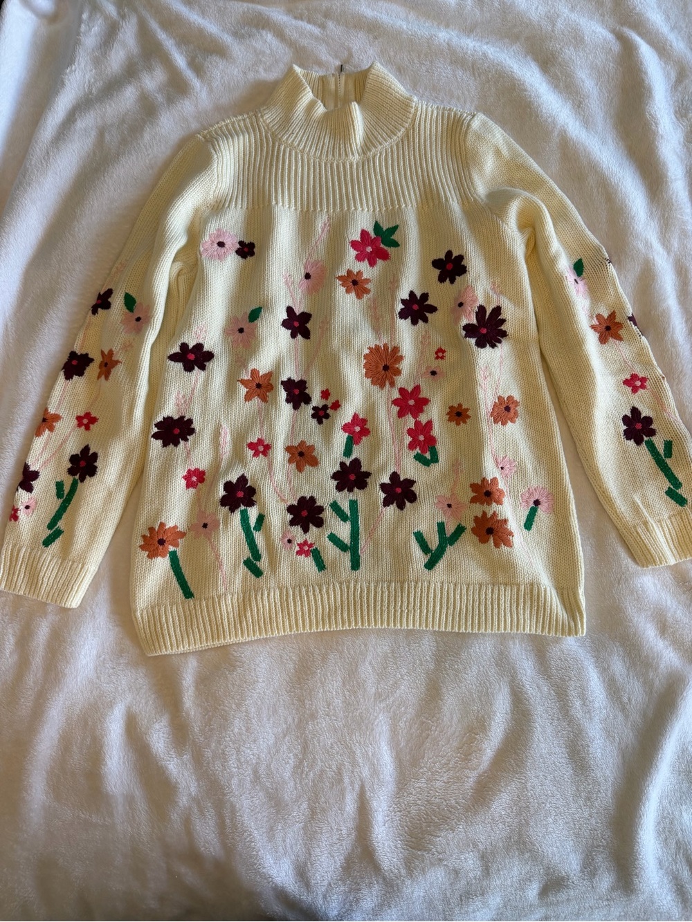 Talbots Cream Floral Turtleneck Sweater